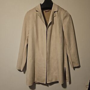 T Tahari Faux leather longline open front Jacket M